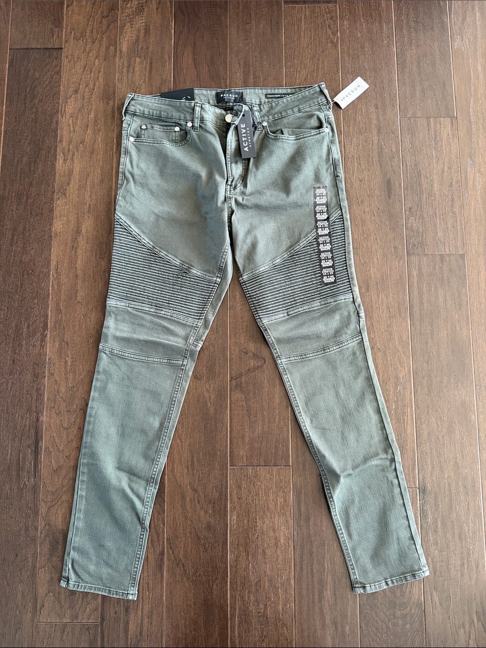 PacSun Men's Olive Skinny Moto Jeans with Ribbed Knee Panels